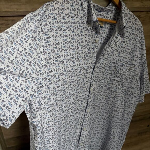 Huk Nautical Deep Sea Fishing Patterned Button Down Shirt Short Sleeve Men's 3XL - Picture 8 of 16